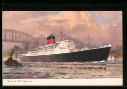 Künstler-AK Passagierschiff Cunard R.M.S. Saxonia, Von Einem Kleinen Schiff Begleitet  - Passagiersschepen