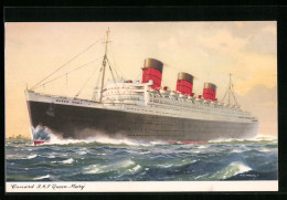 Künstler-AK Passagierschiff Cunard R.M.S. Queen Mary, Der Dampfer Nimmt Fahrt Auf  - Piroscafi