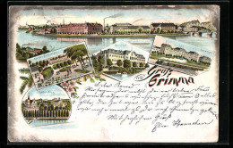 Lithographie Grimma, Kloster Nimbschen, Kaserne, Galtersburg  - Grimma