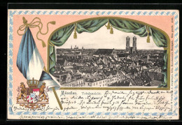 Passepartout-Lithographie München, Totalansicht, Wappen  - Andere & Zonder Classificatie