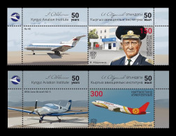 Kyrgyzstan (KEP) 2024 Mih. 225/26 Ishembay Abdraimov Kyrgyzstan Aviation Institute. Planes (with Labels) MNH ** - Kirghizstan