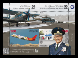 Kyrgyzstan (KEP) 2024 Mih. 225/26 (Bl.55) Ishembay Abdraimov Kyrgyzstan Aviation Institute. Planes. Helicopter MNH ** - Kirghizstan
