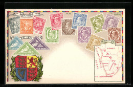 AK Briefmarken Kap Der Guten Hoffnung, Landkarte Und Wappen  - Briefmarken (Abbildungen)