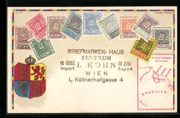 AK Briefmarken Von Guiana, Landkarte Und Wappen  - Sellos (representaciones)