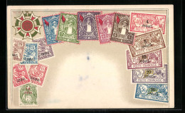 AK Briefmarken Und Wappen Von Sansibar  - Timbres (représentations)