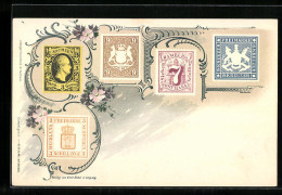 Lithographie Briefmarken Sachsen, Bayern, Hamburg, Freimarken, Blumen-Ornamente  - Postzegels (afbeeldingen)