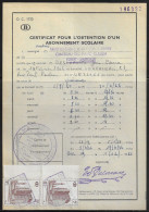 Belgium Parcel Stamps Sc. Q348 On Document DC1723 “Certificate For Obtaining A School Subscription” Charleroi 1.12.65 - Documenten & Fragmenten