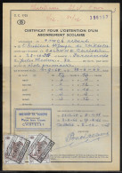 Belgium Parcel Stamps Sc. Q348 On Document DC1723 “Certificate For Obtaining A School Subscription” Chatelet 2.12.65 - Documenten & Fragmenten