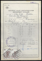 Belgium Parcel Stamps Sc. Q348 On Document DC1723 “Certificate For Obtaining A School Subscription” Erquelinnes 30.11.65 - Documenti & Frammenti