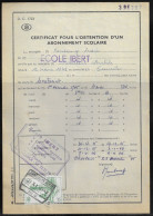 Belgium Parcel Stamp Sc. Q353 On DC1723 “Certificate For Obtaining A School Subscription” Courcelles-Motte 29.11.65 - Documents & Fragments