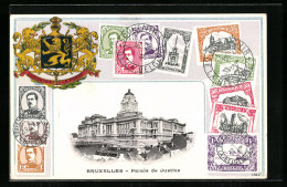 AK Brüssel / Bruxelles, Palais De Justice, Briefmarken, Wappen  - Bruselas (Ciudad)