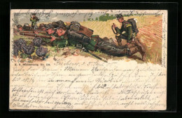 Lithographie Infanterie-Soldaten In Geschützstellung  - War 1914-18