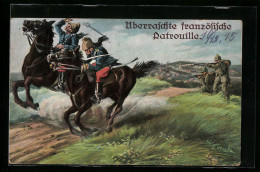 Künstler-AK Überraschte Französische Patrouille, Dragoner  - Guerra 1914-18