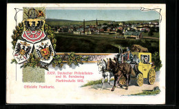 AK Marktredwitz, XXIV., Deutscher Philatelisten- Und 16. Bundestag 1912, Teilansicht, Postkutsche, Wappen  - Stamps (pictures)