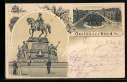 Lithographie Köln A. R., Kaiser Wilhelm I. Denkmal Und Kaiser Wilhelm-Ring  - Koeln