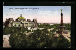 AK Berlin, Blick Auf Die Siegessäule Und Das Reichstagsgebäude  - Tiergarten