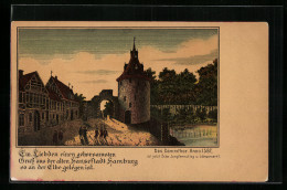 Lithographie Alt-Hamburg, Dammthor Anno 1587, Jetzt Ecke Jungfernstieg Und Gänsemarkt  - Sonstige & Ohne Zuordnung