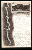 Lithographie Königswinter, Panorama, Flusslauf Mit Umgebung  - Koenigswinter