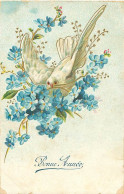 Carte Gaufrée -  Theme Oiseaux Colombe Fleurs      Q 2594 - Uccelli