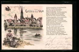 Lithographie Ulm, Panorama Und Schwabentracht  - Ulm