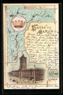 Lithographie Berlin, Rotes Rathaus, Krone In Eichenlaub, Königstrasse  - Mitte
