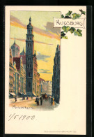 Lithographie Augsburg, Abendstimmung Am Perlachthurm  - Augsburg