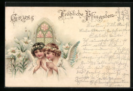 Lithographie Weihnachtsgruss, Weihnachtsengel Betend  - Angeles