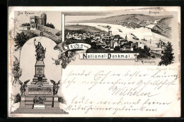 Lithographie Bingen, Nationaldenkmal, Die Rossel, Ortsansicht  - Andere & Zonder Classificatie