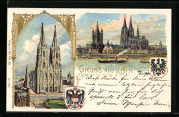 Lithographie Köln, Der Kölner Dom Mit Rheinpartie  - Autres & Non Classés