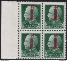 1944 RSI, N° 490 25c. Verde QUARTINA MNH/** Firmata Oliva - Andere & Zonder Classificatie