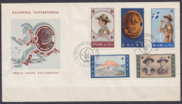 Grèce - FDC Scoutisme 1963 (pli Vertical Léger Au Centre) - Cartas & Documentos