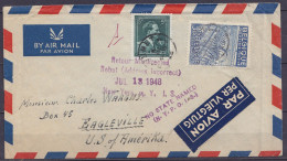 Env. Par Avion Affr. N°696+765 Càd JUMET /6 VII 1948 Pour EAGLEVILLE - Réexpédié "NO STATE NAMED…" & " Retour Misdirecte - 1936-1957 Col Ouvert