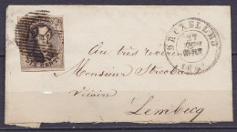LSC (sans Texre) Affr. N°6 Càd Noir (rare !) BRUXELLES /27 Août 185? Pour Vicaire à LEMBECQ - 1851-1857 Medallions (6/8)