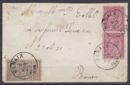 Env. Affr. Paire N°46 + N°68 Càd RENAIX /5 JUIL 1894 Pour ROUEN (au Dos: Càd Arrivée ROUEN) - 1894-1896 Tentoonstellingen