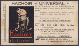 Carte Publicitaire "Hacoir Univresal" (thème Boucherie, Cochon) Imprimé Affr. PREO 1c Pellens Surch. [BRUSSEL /14/ BRUXE - Sobreimpresos 1912-14 (Leones)