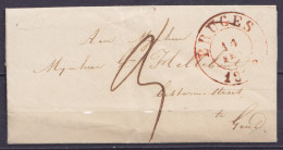 L. Datée 14 Février 1839 De Bruges Càd BRUGES /14 FEV 1839 Pour GENT - Port "3" (au Dos: Càd Peu Marqué Arrivée GAND) - 1830-1849 (Onafhankelijk België)