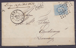 L. Affr. N°31 (bleu De Prusse Pâle) Lpts "217" Càd LIEGE /16 JUIL 1872 Pour ENSCHERANGE Luxembourg - [P.D.] (au Dos: Càd - 1869-1883 Leopoldo II