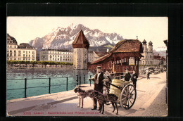 AK Luzern, Kapellbrücke Mit Hundegespann Und Blick Zum Pilatus  - Luzern