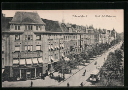 AK Düsseldorf, Cafe Corso In Der Graf Adolfstrasse, Strassenbahn Und Passanten  - Düsseldorf