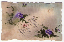 Carte Fantaisie - Fleur - Happy Feastday - Carte Toilée - Autres & Non Classés