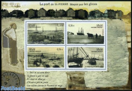 Saint Pierre And Miquelon 2009 The Harbour Blocked By Ice 4v M/s, Mint NH, Nature - Transport - Various - Cattle - Shi.. - Bateaux