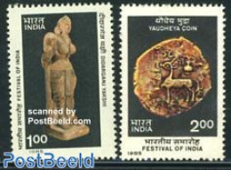 India 1985 India Festival 2v, Mint NH, Nature - Various - Deer - Money On Stamps - Art - Sculpture - Ungebraucht
