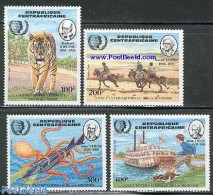 Central Africa 1985 Int. Youth Year 4v, Mint NH, Nature - Transport - Various - Animals (others & Mixed) - Cat Family .. - Barche