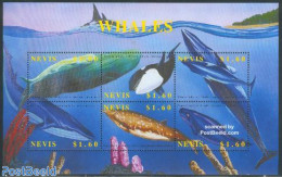 Nevis 2002 Whales 6v M/s /sperm Whale, Mint NH, Nature - Sea Mammals - St.Kitts-et-Nevis ( 1983-...)