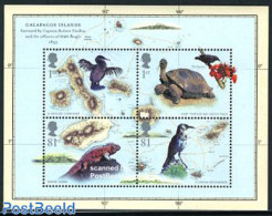 Great Britain 2009 Darwin, Galapagos Islands 4v M/s, Mint NH, Nature - Various - Birds - Flowers & Plants - Reptiles -.. - Nuovi