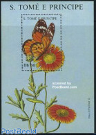 Sao Tome/Principe 1988 Flower, Butterfly S/s, Mint NH, Nature - Butterflies - Flowers & Plants - Sao Tomé Y Príncipe