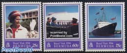 Bermuda 1994 Royal Visit 3v, Mint NH, History - Transport - Kings & Queens (Royalty) - Ships And Boats - Case Reali