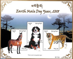 Bhutan 2018 Year Of The Dog 3v M/s, Mint NH, Nature - Various - Cat Family - Dogs - Horses - New Year - Nouvel An