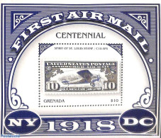 Grenada 2018 Airmail Centenary S/s, Mint NH, Transport - Stamps On Stamps - Aircraft & Aviation - Postzegels Op Postzegels