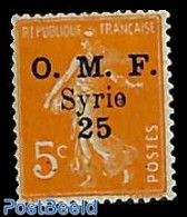 Syria 1922 Overprint 25 Without CENTIEMES, 1v, Unused (hinged), Various - Errors, Misprints, Plate Flaws - Fouten Op Zegels